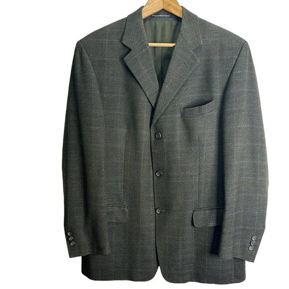 Vintage Green Wool Check Plaid Blazer Jacket Italy 42R Suit Sport  Coat Wedding - Picture 1 of 7